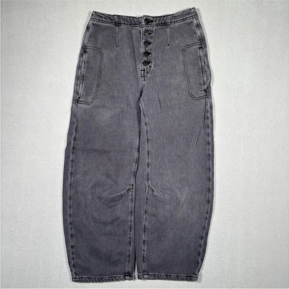We The Free Osaka Mid Rise Barrel Jeans Women’s Size 24 Muted Navy Button Fly